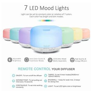 ASAKUKI scent diffuser w/
LED Mood Lights white TAN Wood look base NEW in box